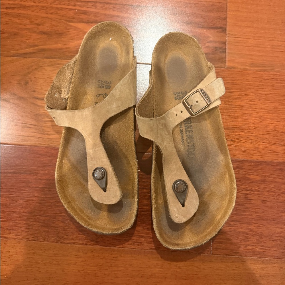 Birkenstock Tan Thong Sandals with Buckle